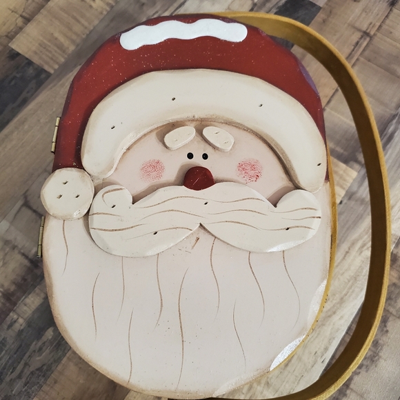 Vintage Santa woven hinge basket with swivel handle Christmas country folk art - Picture 5 of 15